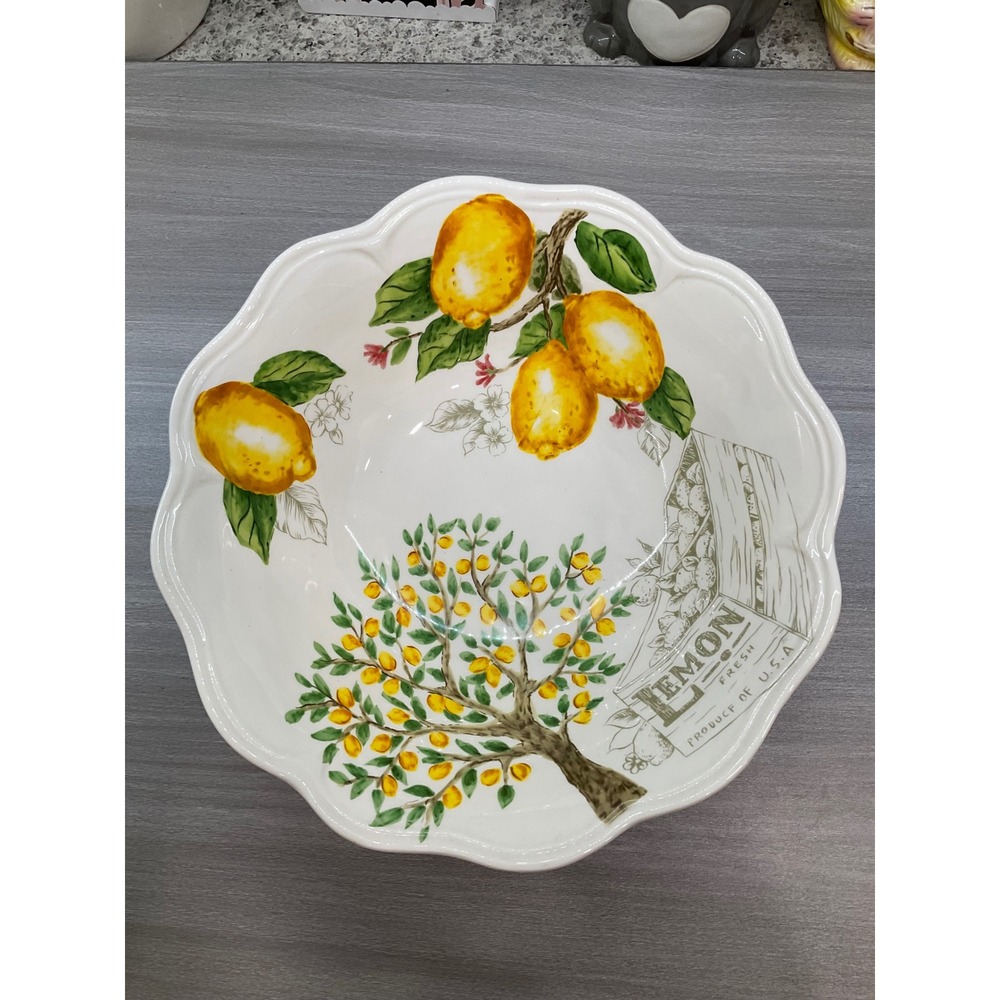 MAXCERA‎ LEMON TREE SKETCH 12" SERVING SCALLOPED SALAD BOWL